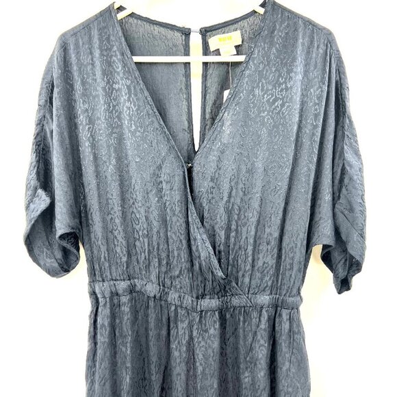 NWT Anthropologie Maeve Navy Blue Leopard Print Satin Wide Leg Jumpsuit Small - Picture 2 of 9